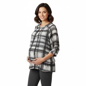 A PEA IN THE POD Women's Maternity Blouse Small Rayon Black White Gray Striped